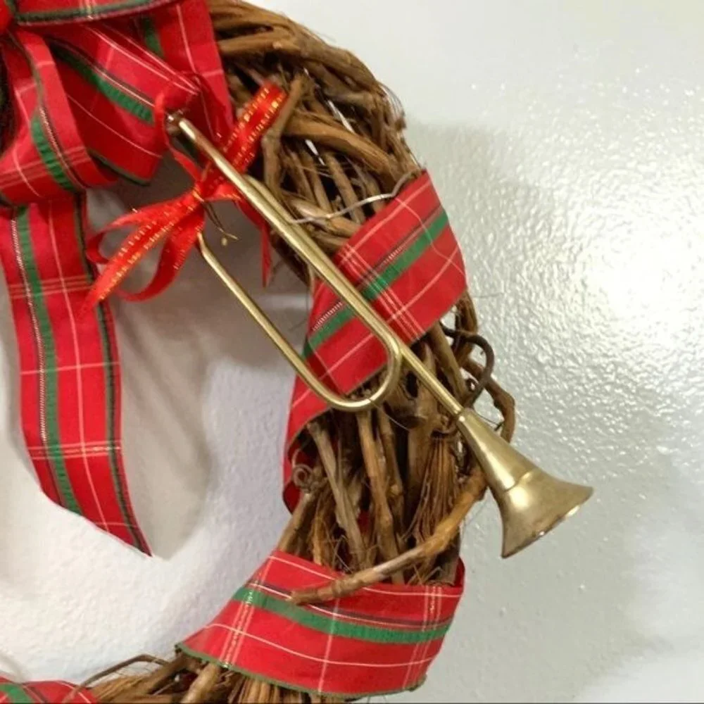 Rustic Christmas Wreath Grapevine Gold Instruments Holiday Decor